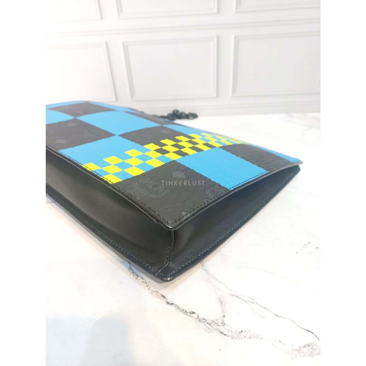 MCM Checkerboard Blue & Black Leather 2023 Clutch