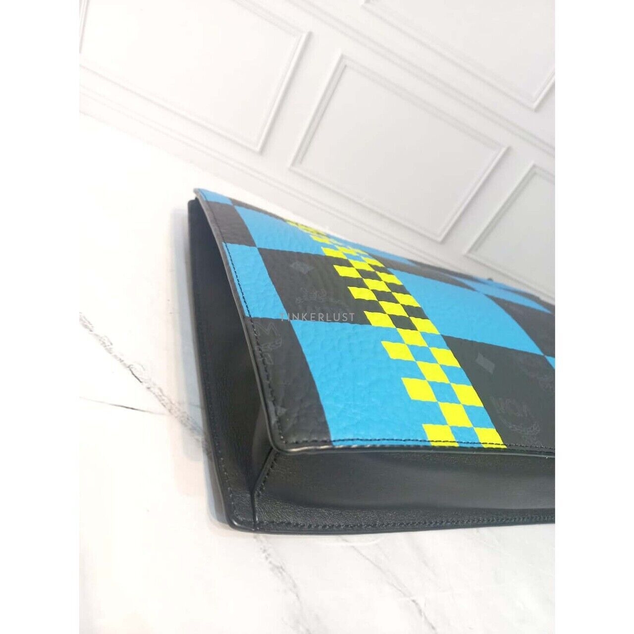 MCM Checkerboard Blue & Black Leather 2023 Clutch