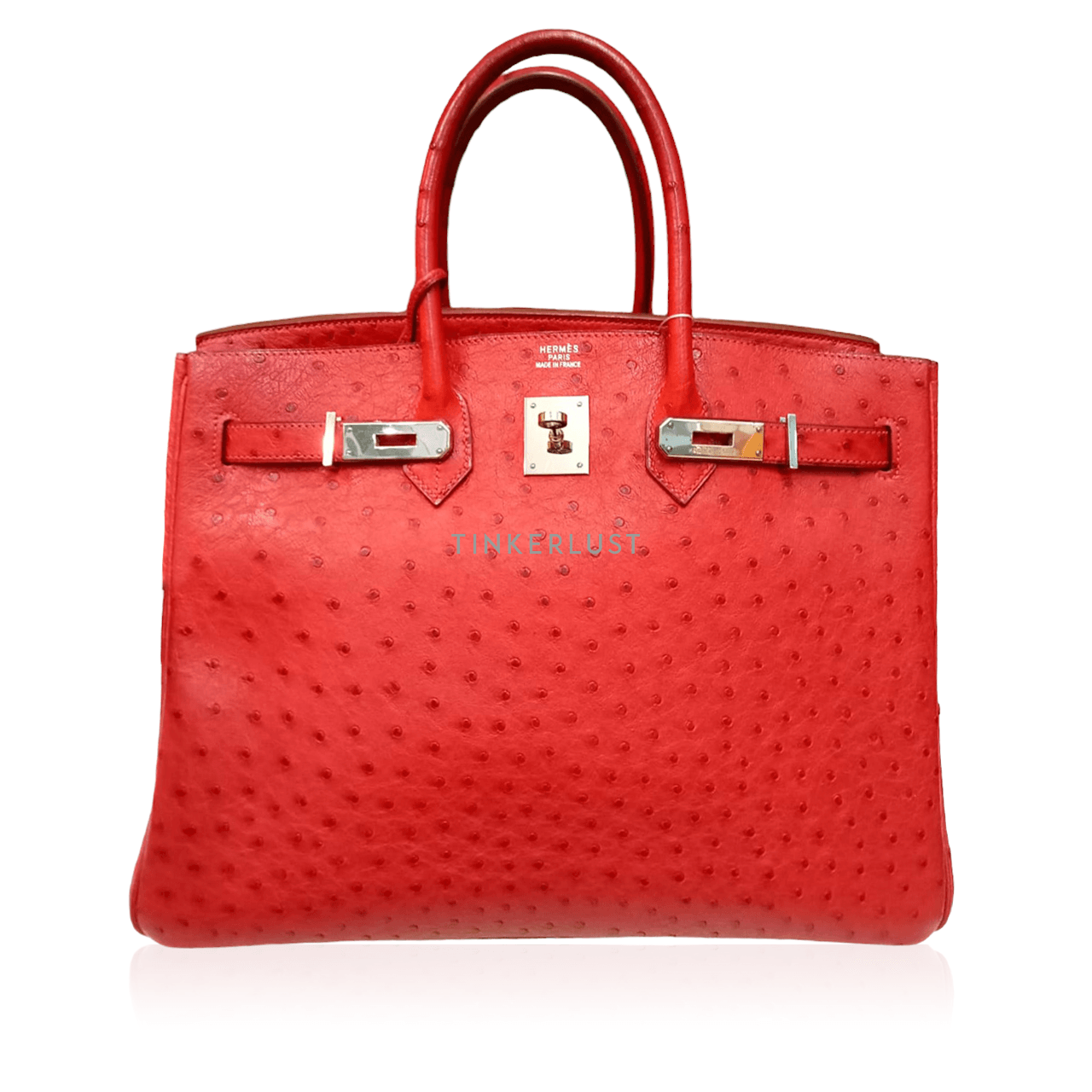 Hermes Birkin 35 Ostrich Red PHW #H Handbag