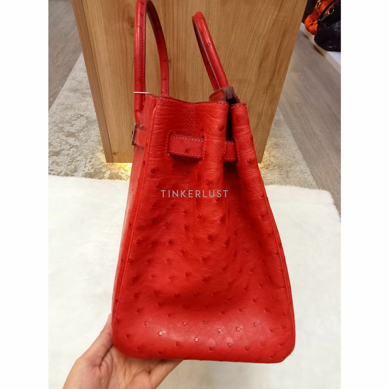 Hermes Birkin 35 Ostrich Red PHW #H Handbag