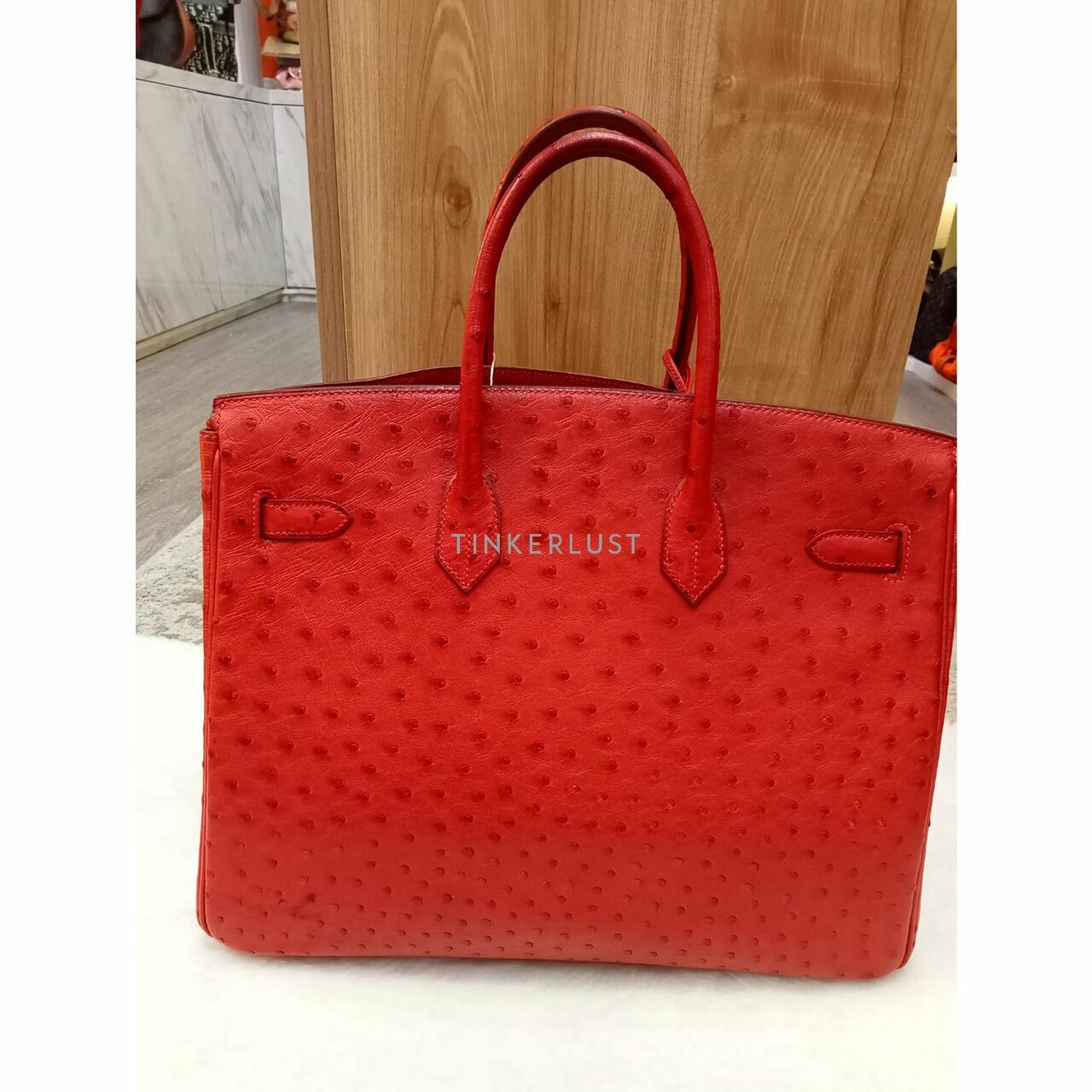 Hermes Birkin 35 Ostrich Red PHW #H Handbag