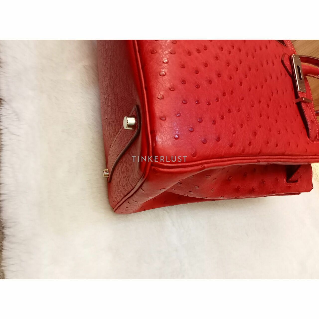 Hermes Birkin 35 Ostrich Red PHW #H Handbag