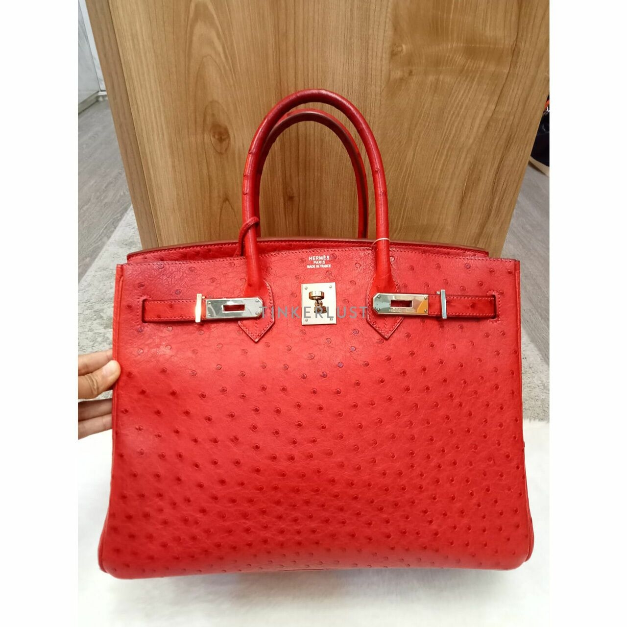 Hermes Birkin 35 Ostrich Red PHW #H Handbag