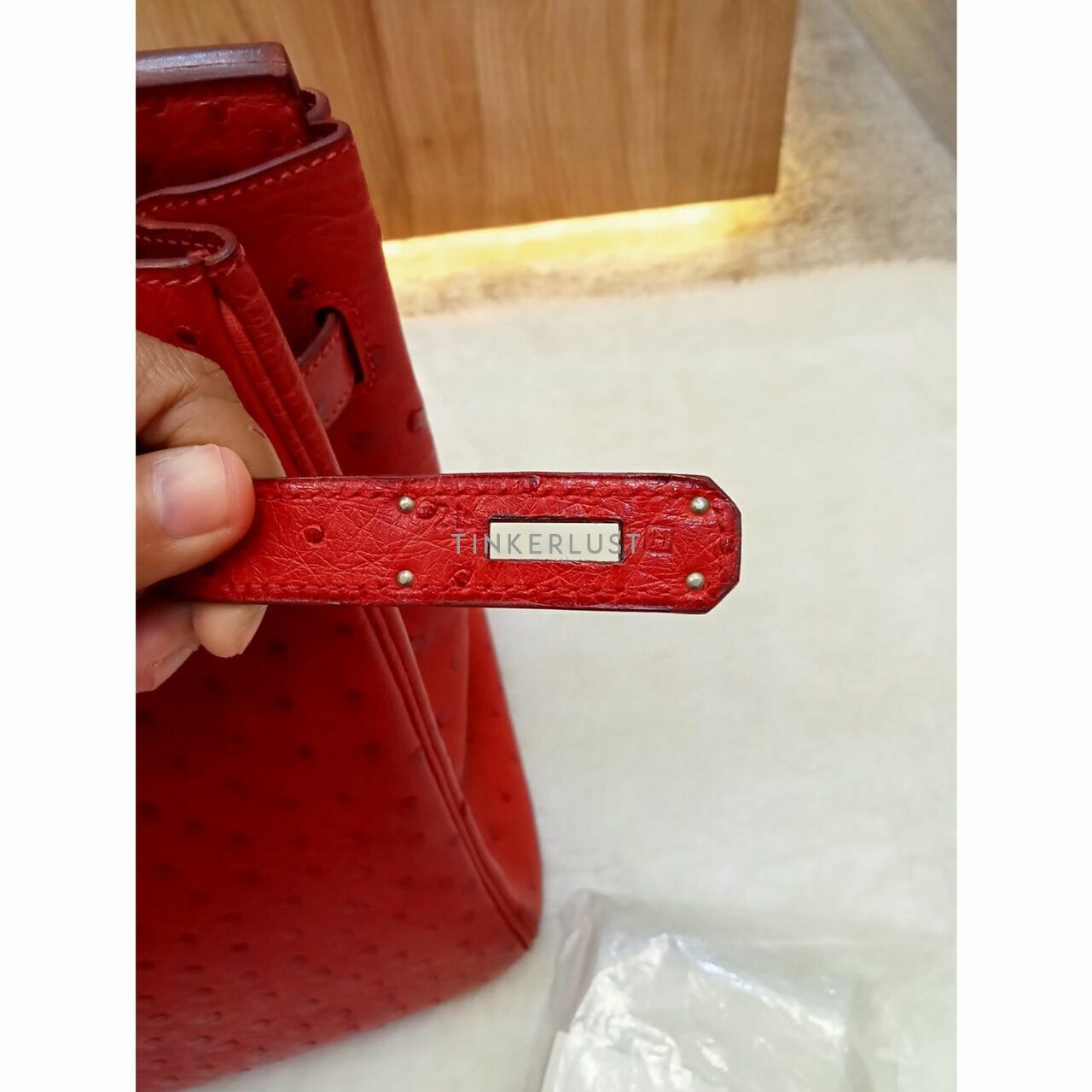 Hermes Birkin 35 Ostrich Red PHW #H Handbag