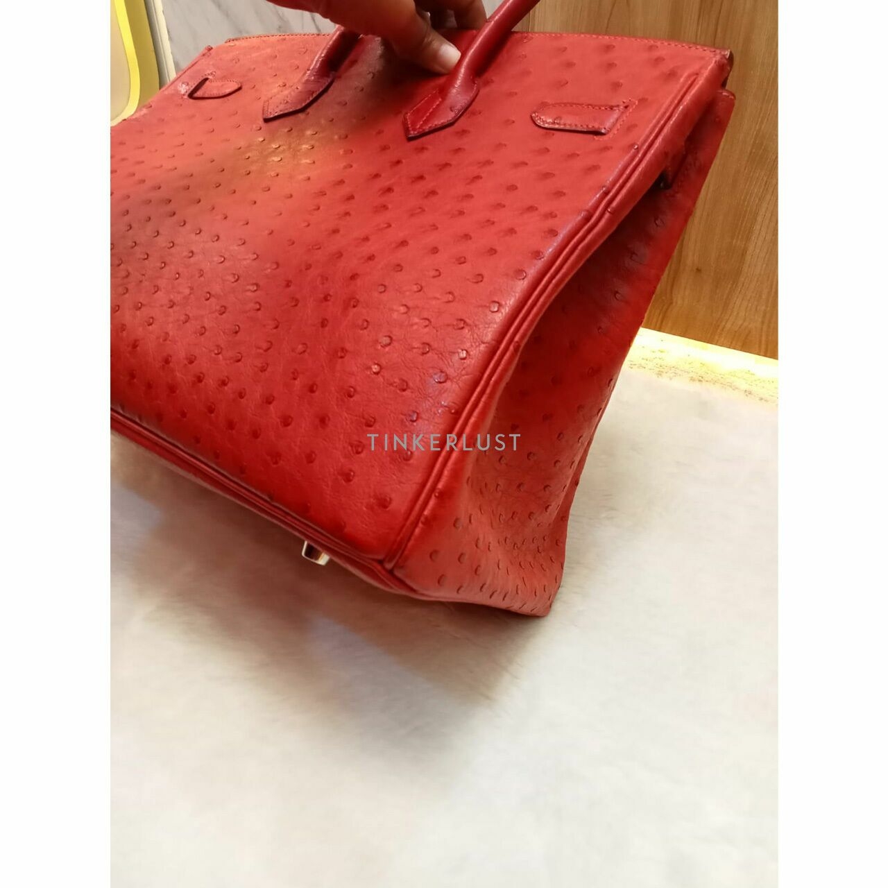 Hermes Birkin 35 Ostrich Red PHW #H Handbag