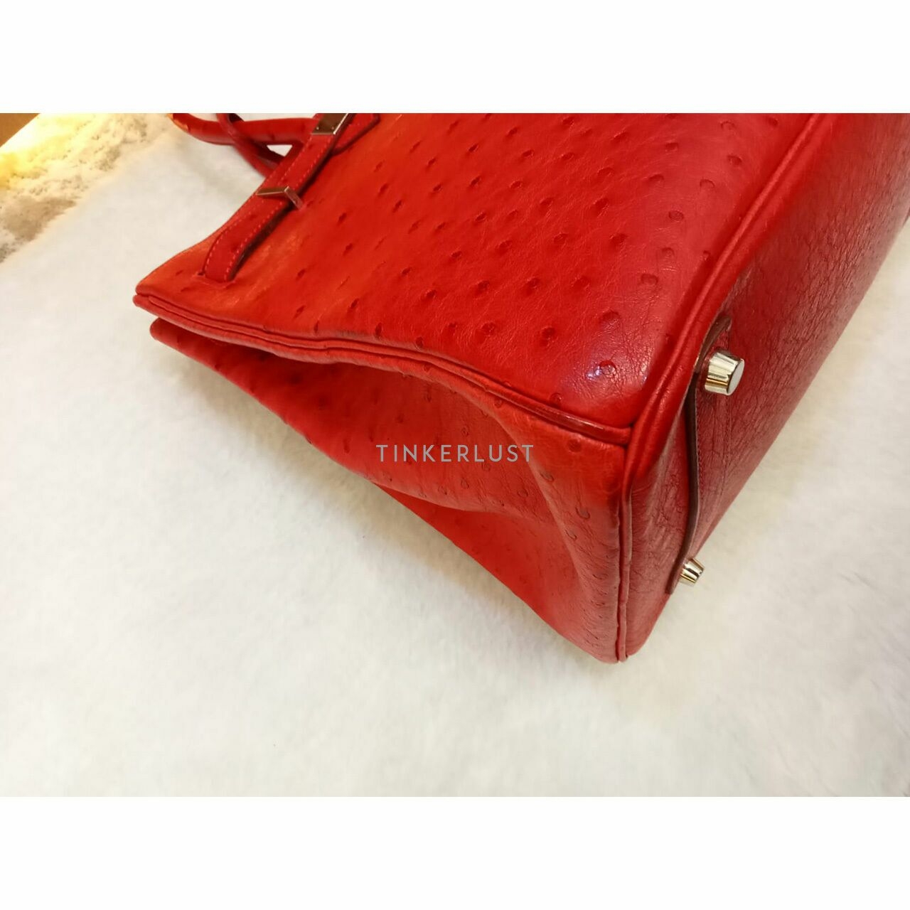 Hermes Birkin 35 Ostrich Red PHW #H Handbag