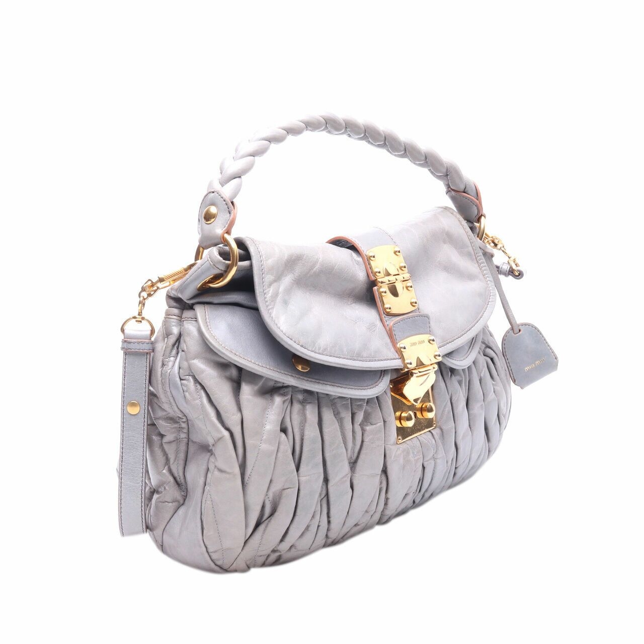 Miu Miu Astro Matelasse Lux Nappa Leather Coffer Grey Hobo Shoulder bag 