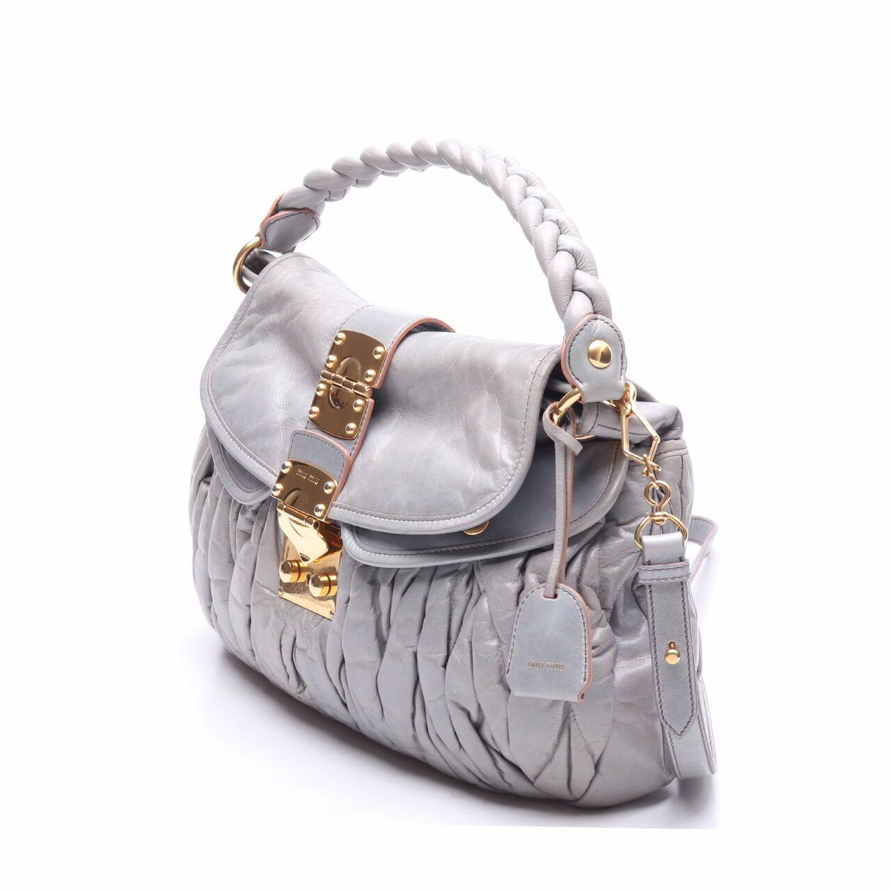 Miu Miu Astro Matelasse Lux Nappa Leather Coffer Grey Hobo Shoulder bag 