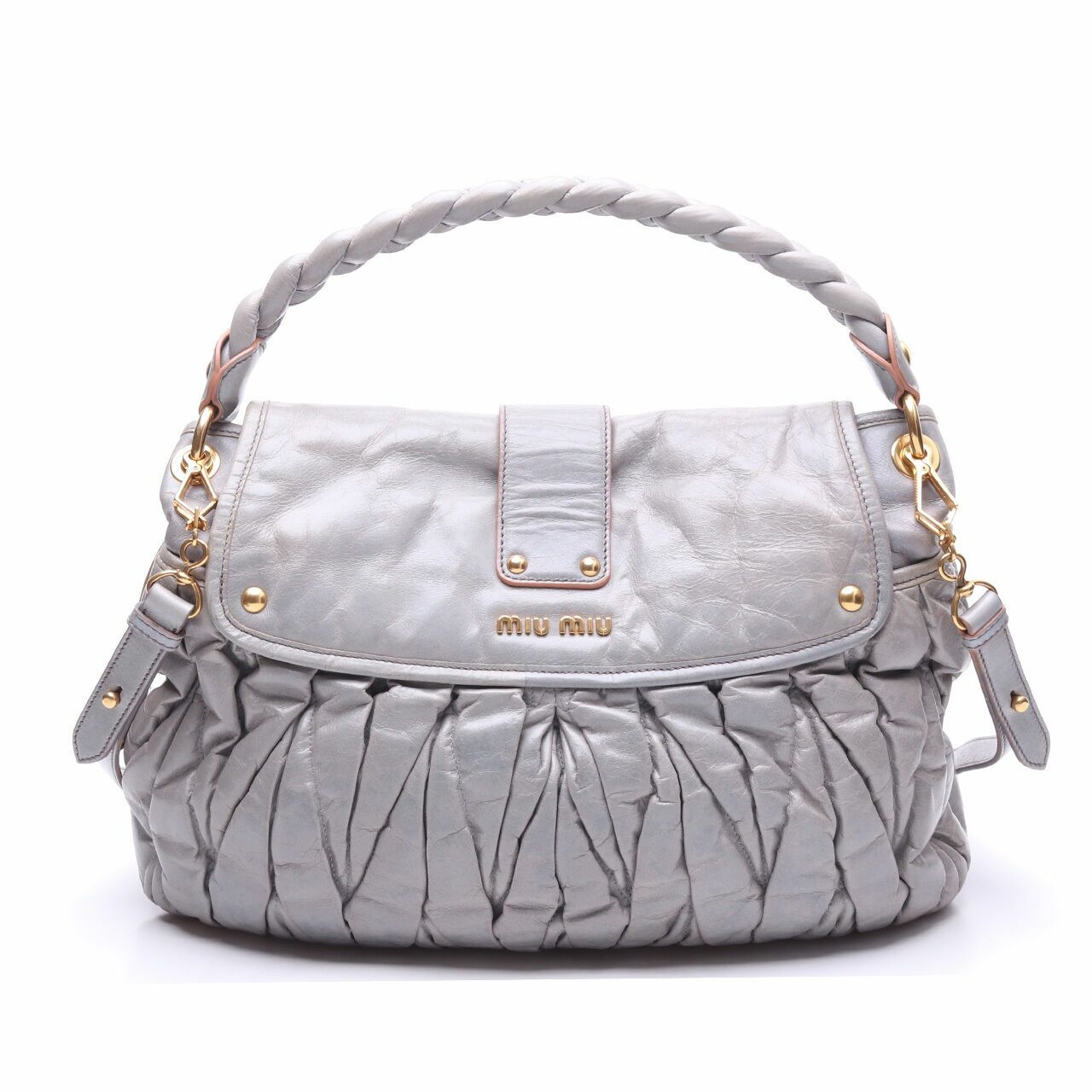 Miu Miu Astro Matelasse Lux Nappa Leather Coffer Grey Hobo Shoulder bag 