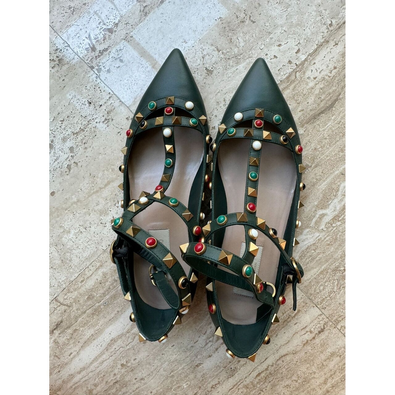 Rockstuds Caged Flats Valentino Garavani Green Flats