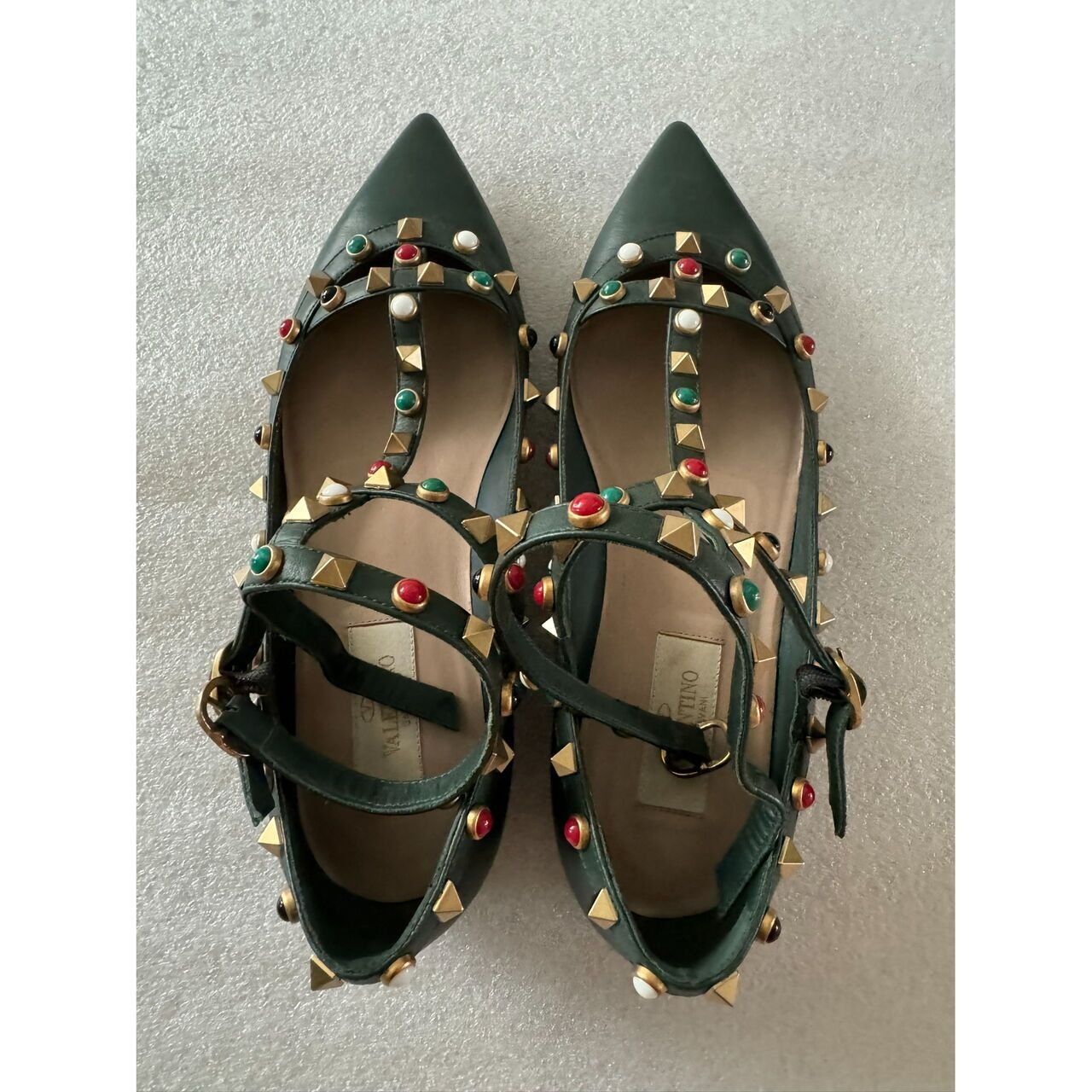 Rockstuds Caged Flats Valentino Garavani Green Flats