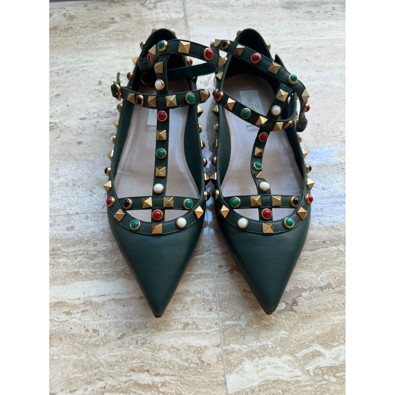 Rockstuds Caged Flats Valentino Garavani Green Flats