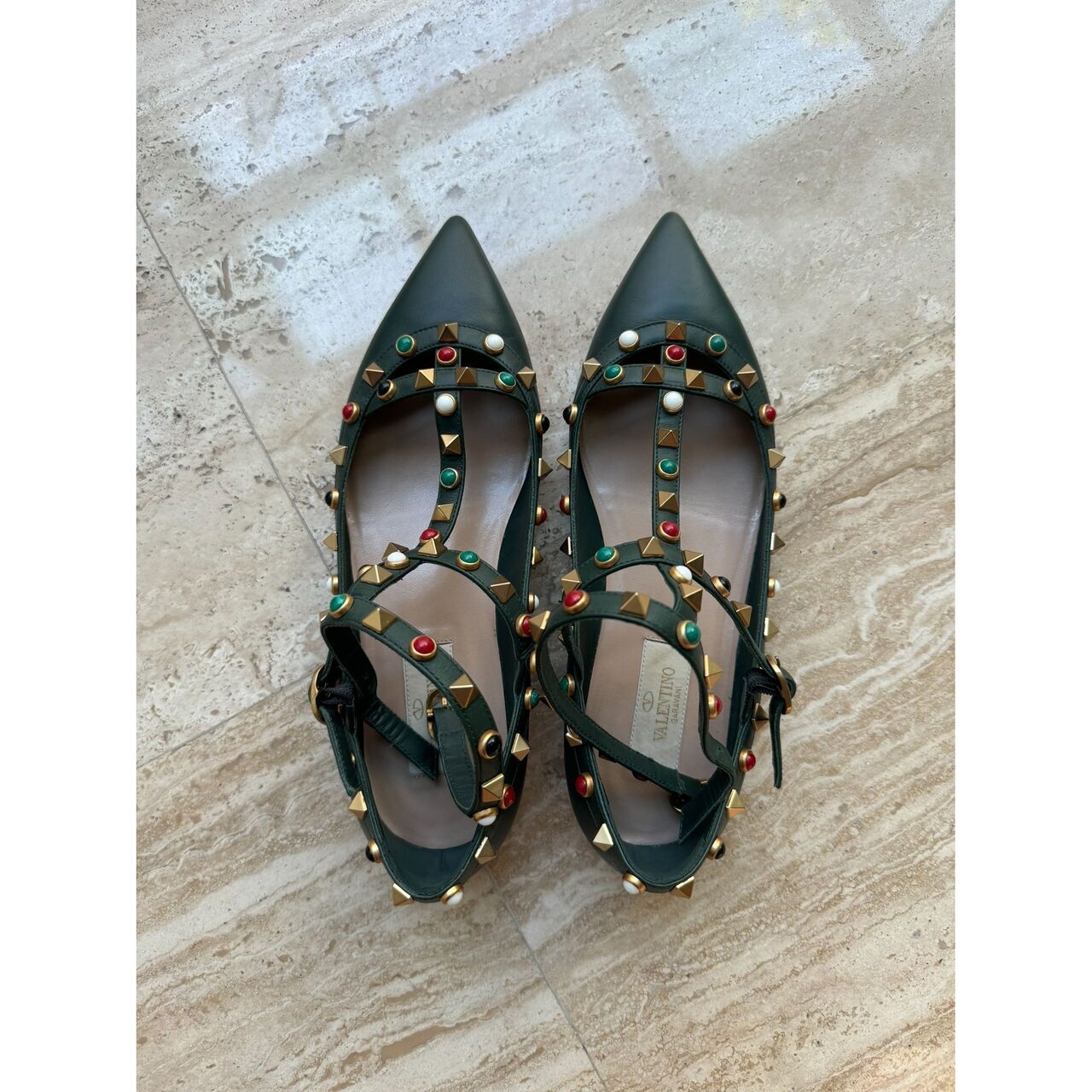 Rockstuds Caged Flats Valentino Garavani Green Flats