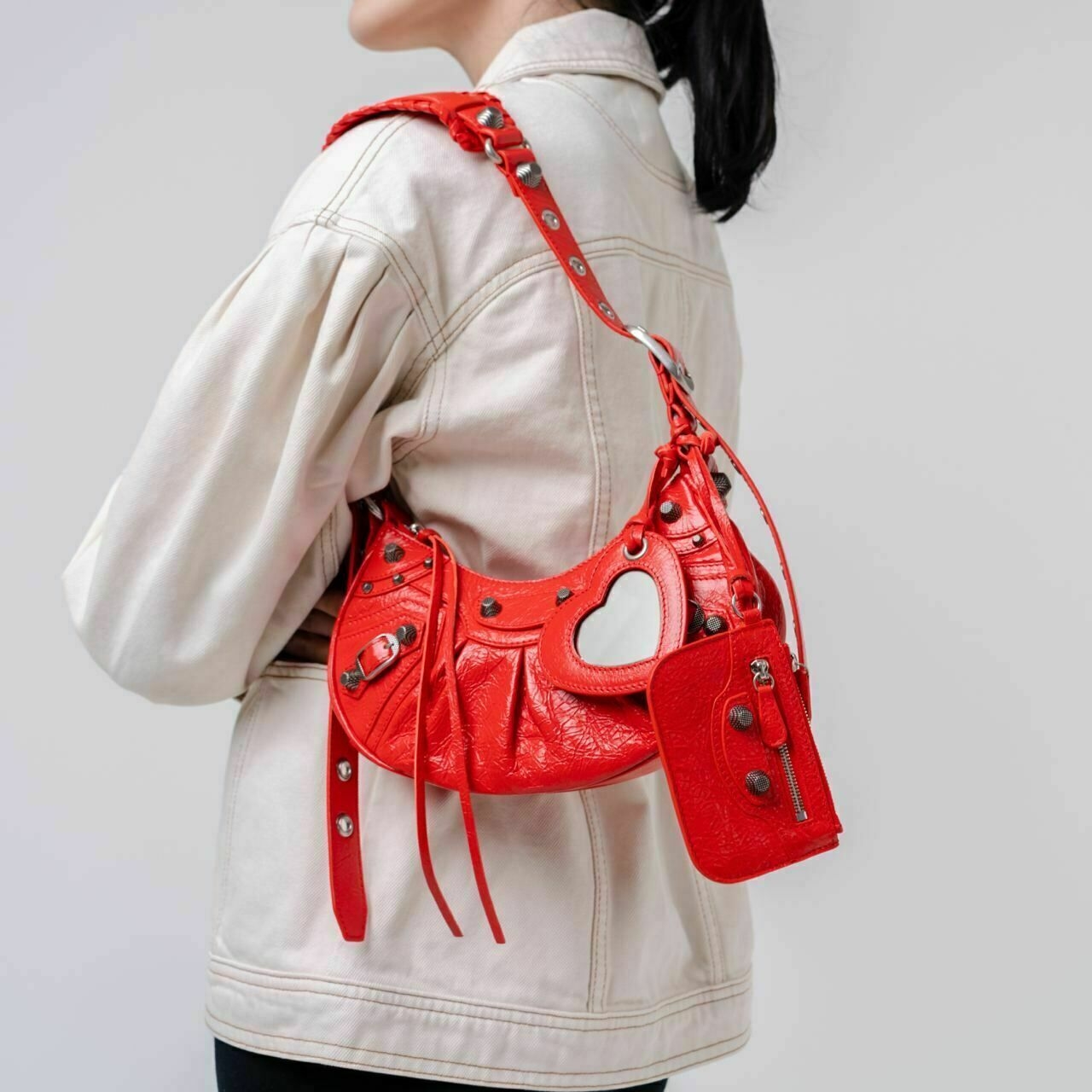 Balenciaga Le Cagole XS Shoulder Bag Arena Lambskin Tomato Red Shw