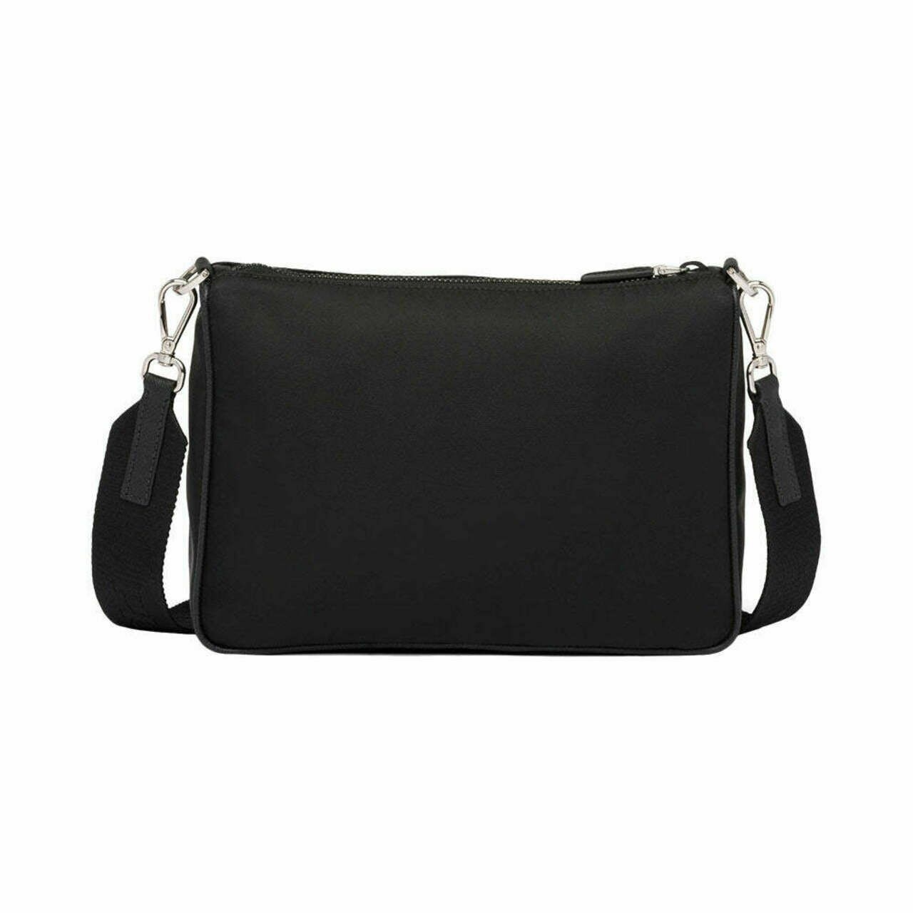 Prada Triangular Logo Nylon and Saffiano Leather Shoulder Bag Black