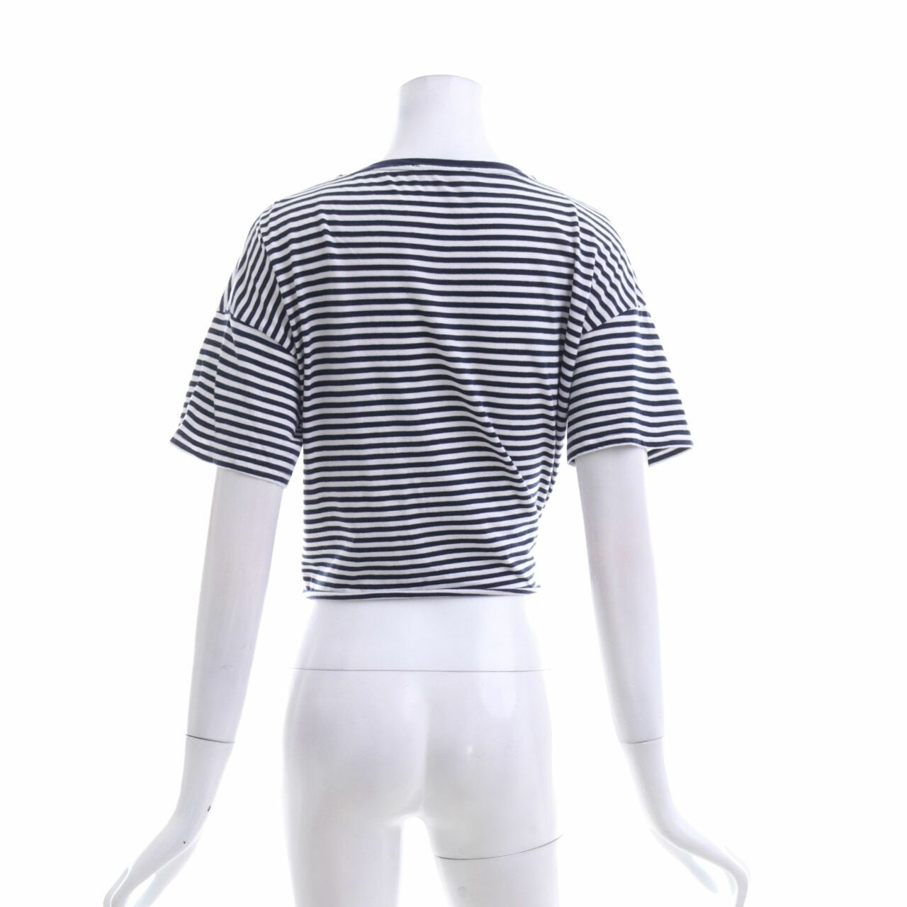 Zara White & Navy Striped Cropped T-Shirt