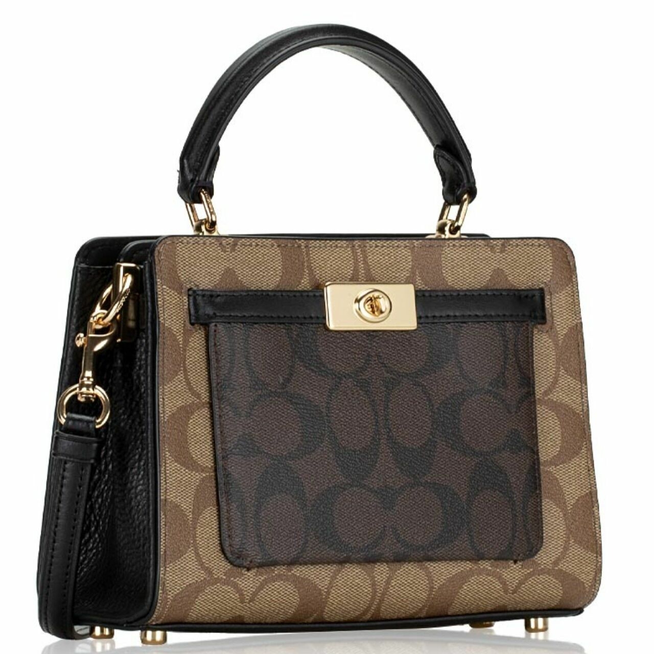 Coach C8688 Signature Bloked Mini Lane Top Handle Khaki Brown Multi