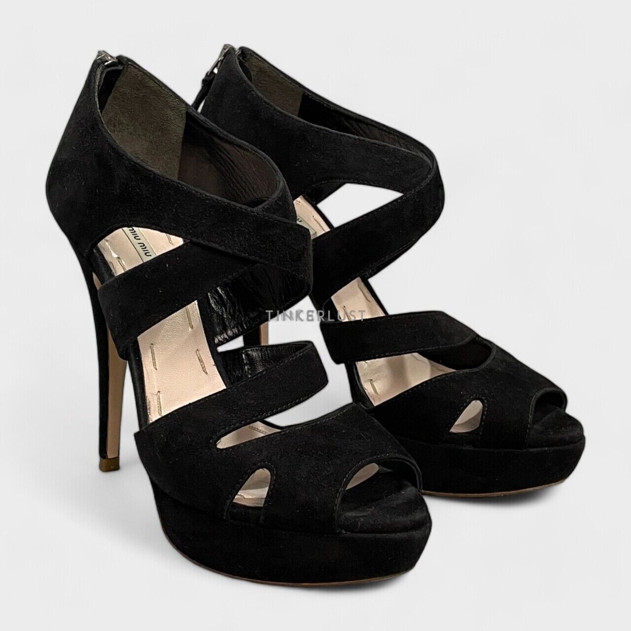 Miu Miu Camoscio Suede Black Strappy Heels