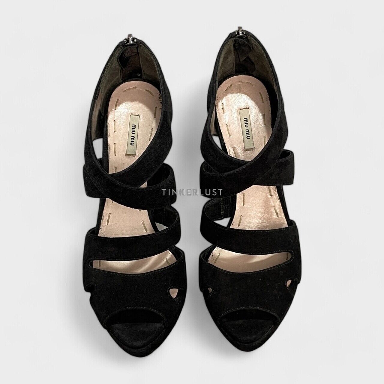 Miu Miu Camoscio Suede Black Strappy Heels