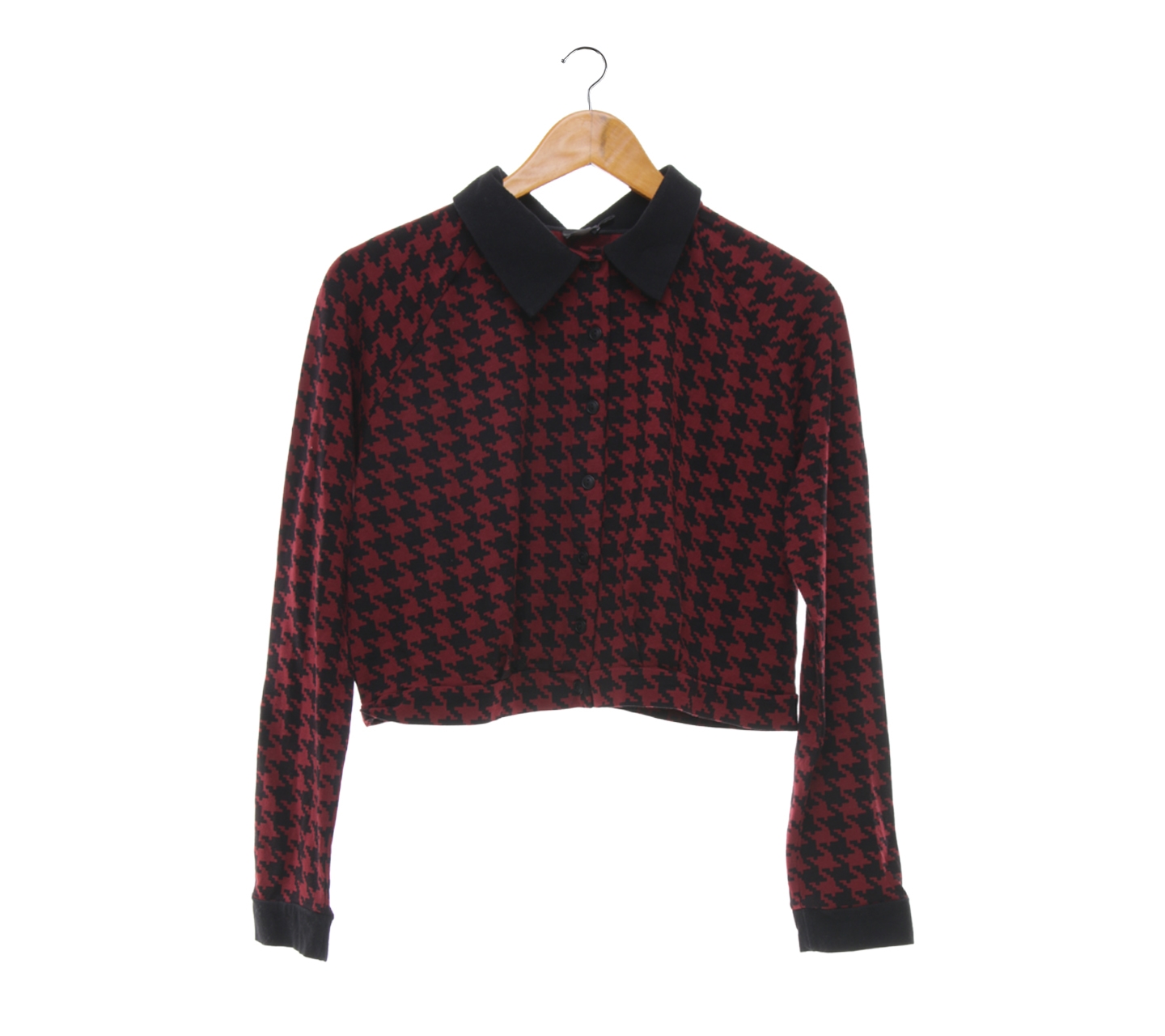 Asos Maroon & Black Houndstooth Crop Blaouse