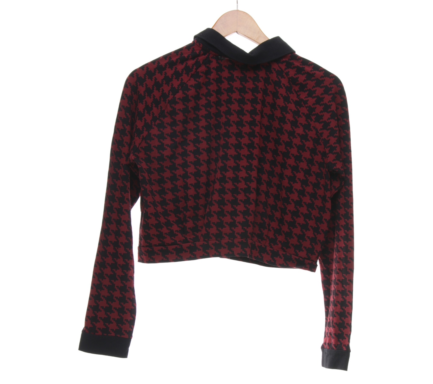 Asos Maroon & Black Houndstooth Crop Blaouse