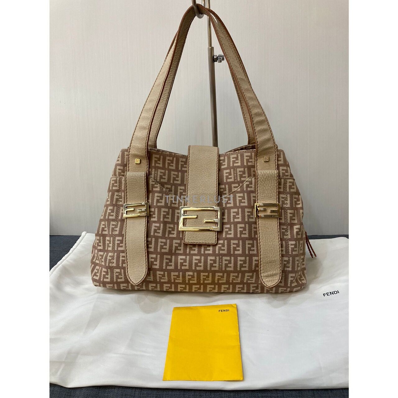 Fendi FF Monogram Cream Canvas & Leather Shoulder Bag