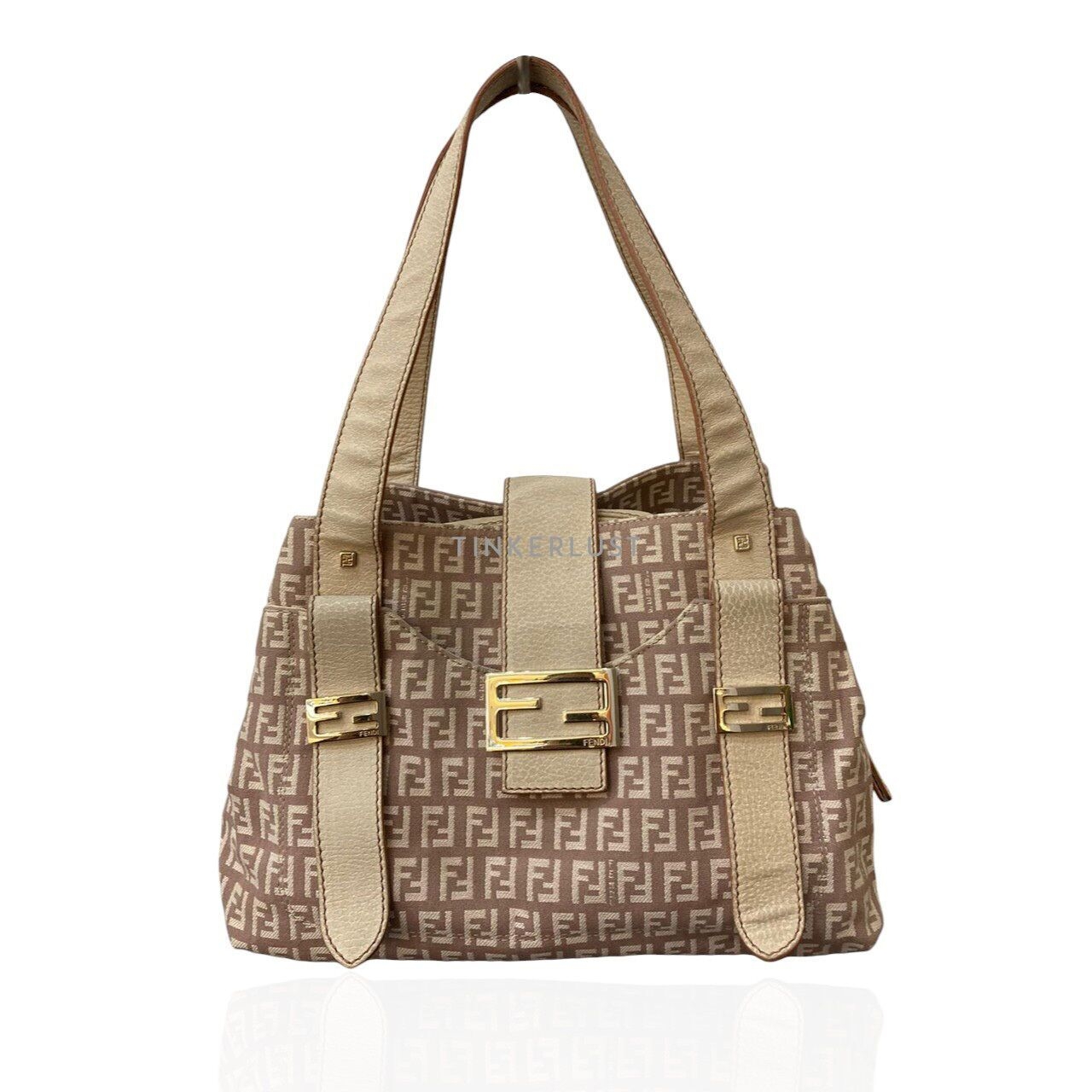 Fendi FF Monogram Cream Canvas & Leather Shoulder Bag