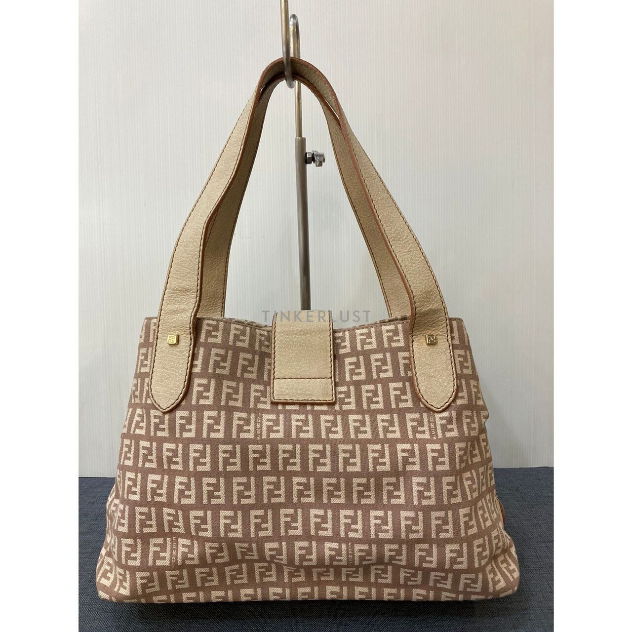 Fendi FF Monogram Cream Canvas & Leather Shoulder Bag