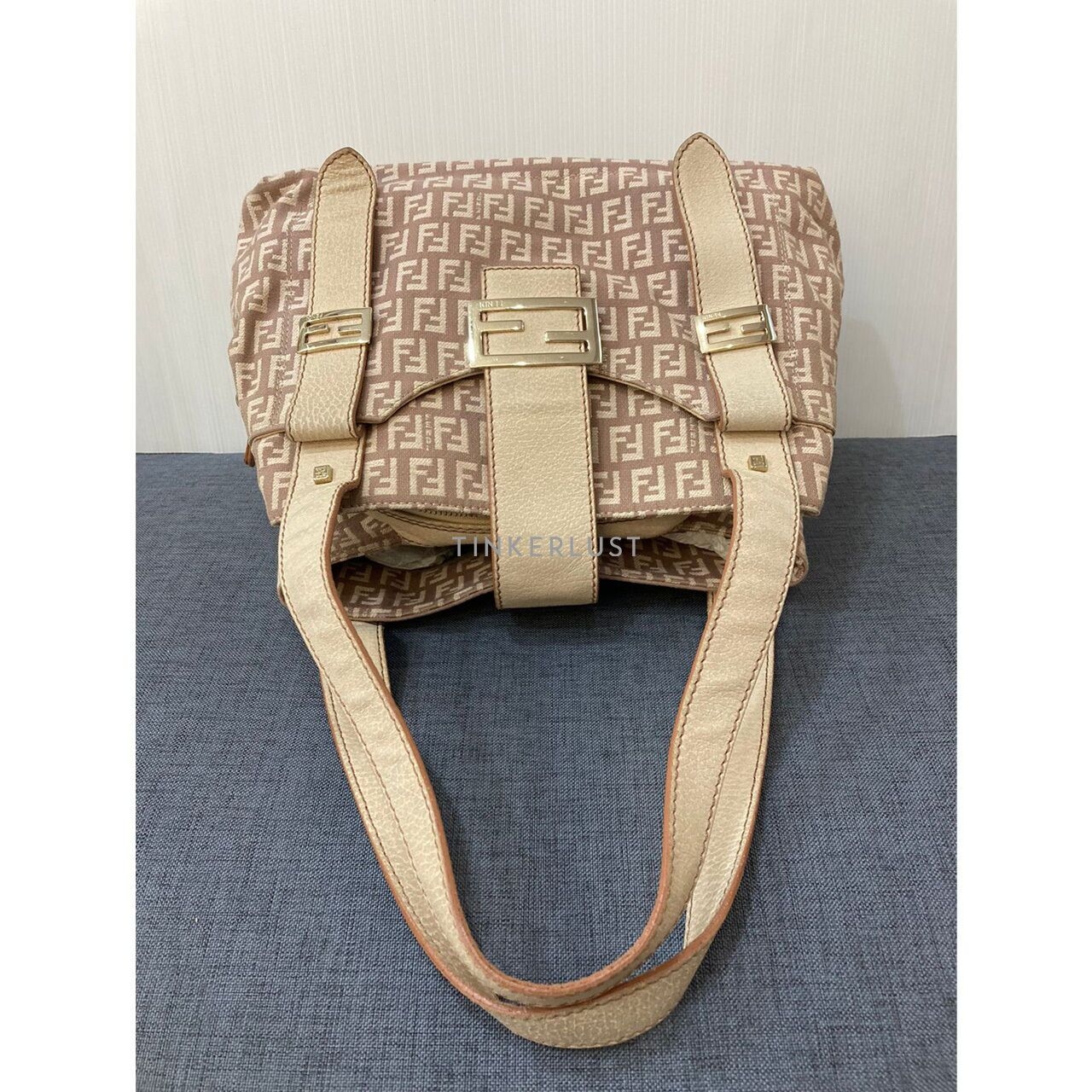 Fendi FF Monogram Cream Canvas & Leather Shoulder Bag