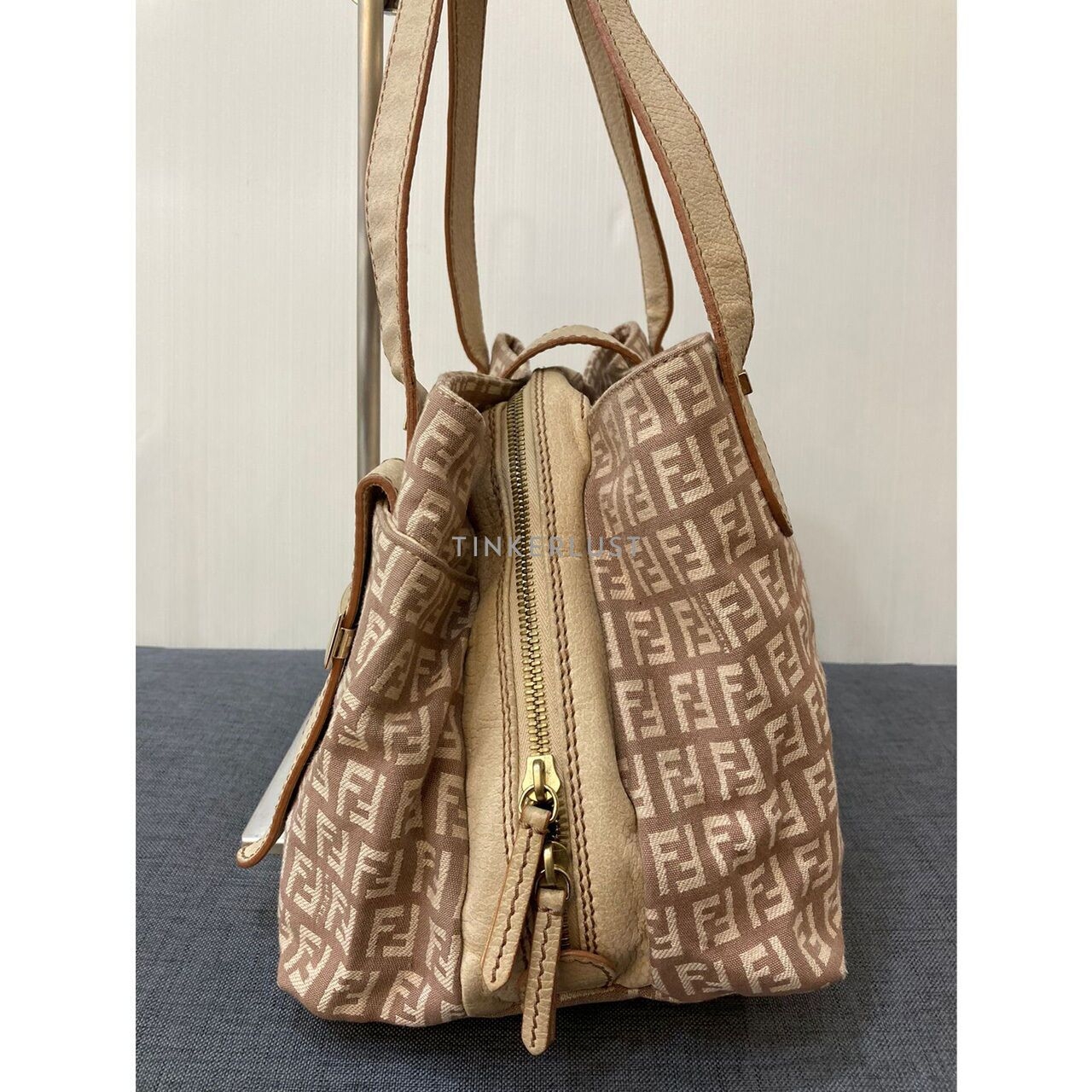 Fendi FF Monogram Cream Canvas & Leather Shoulder Bag