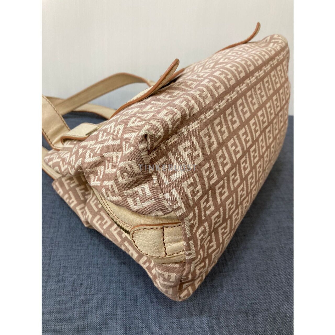 Fendi FF Monogram Cream Canvas & Leather Shoulder Bag