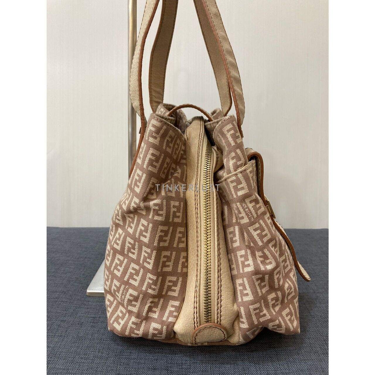 Fendi FF Monogram Cream Canvas & Leather Shoulder Bag