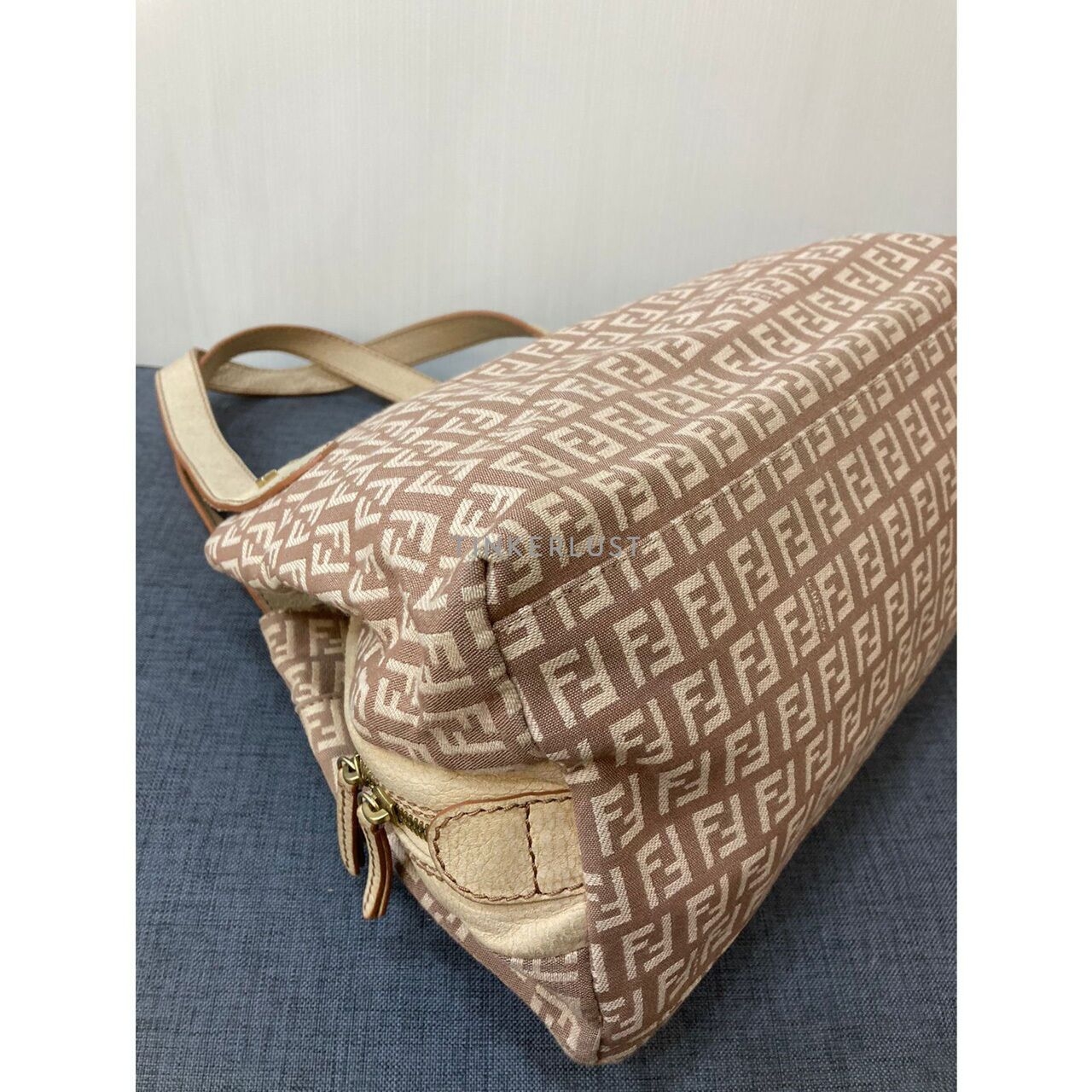 Fendi FF Monogram Cream Canvas & Leather Shoulder Bag