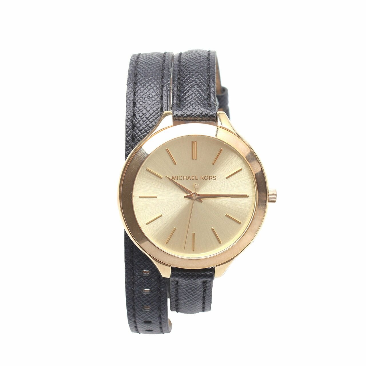 Michael Kors Slim Runway Gold Tone Double Wrap Black Wristwatch