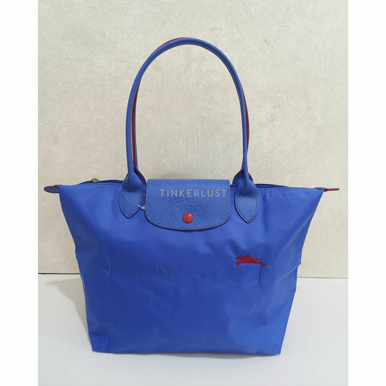 Longchamp Le Pliage Club Blue Myosotis Medium Long Handle Shoulder Bag