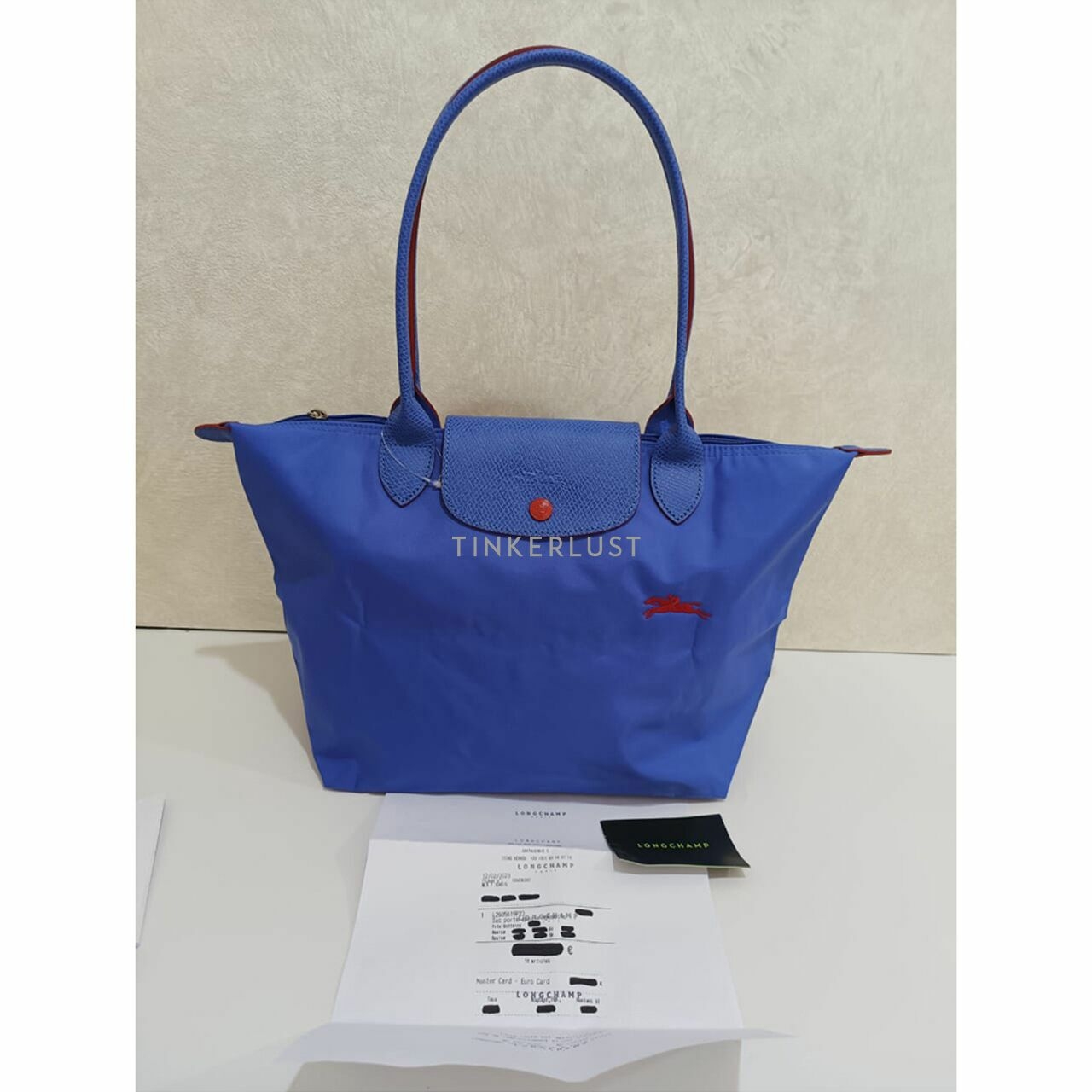 Longchamp Le Pliage Club Blue Myosotis Medium Long Handle Shoulder Bag