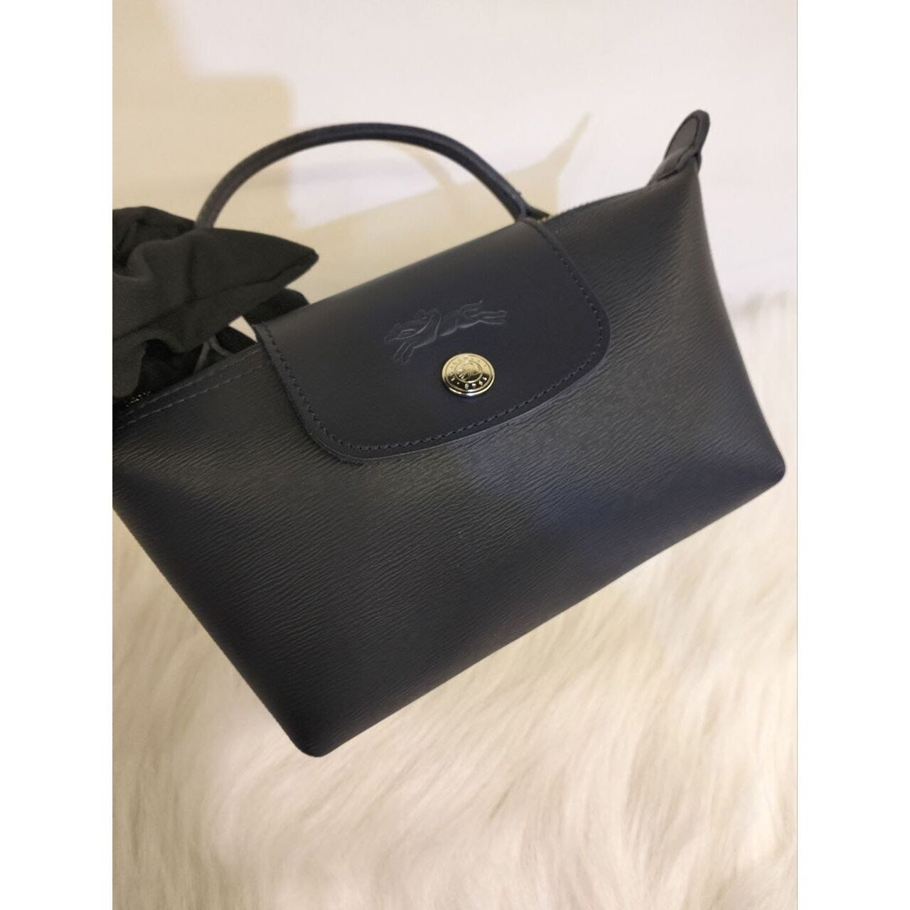 Longchamp Le Pliage City Leather Beauty Case in Navy Top Handle Pouch