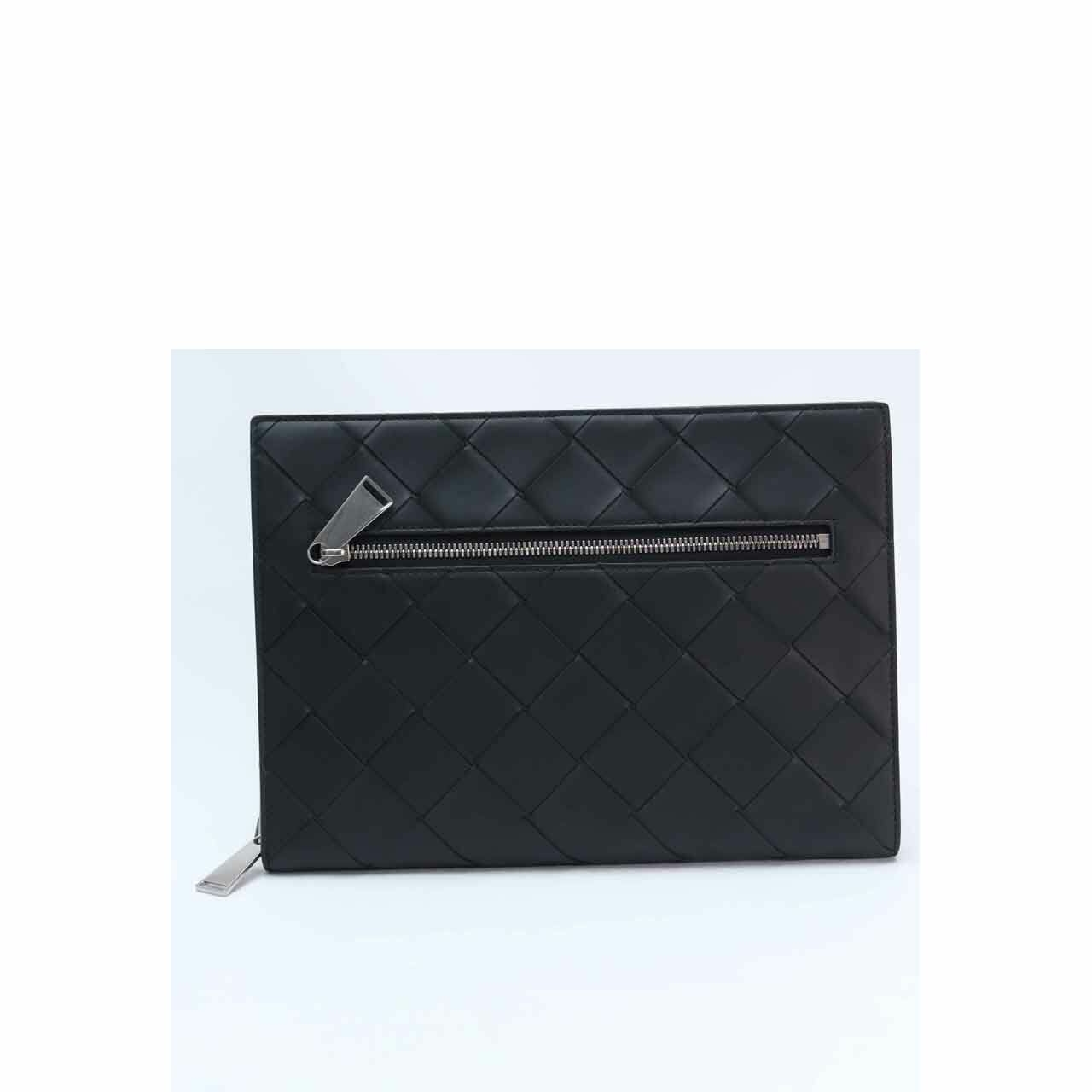 Bottega Veneta Black Leather Clutch