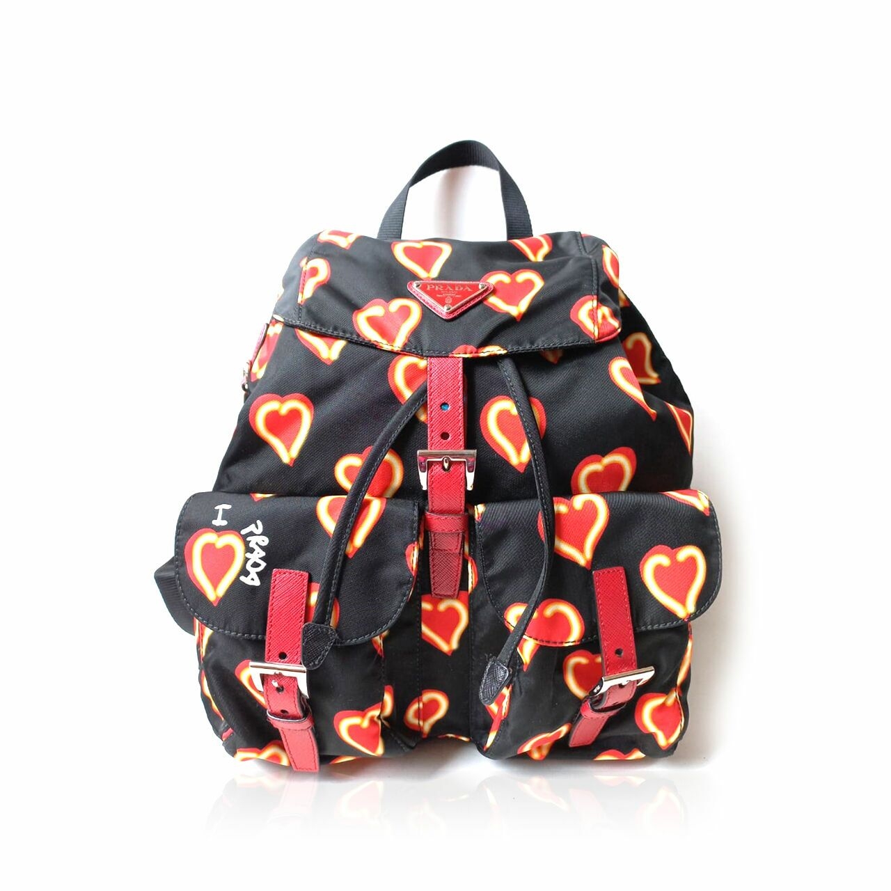 Prada 1BZ006 Tessuto Nylon Love Print Backpack Nero Backpack