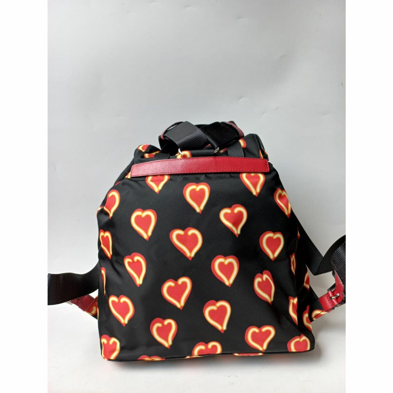 Prada 1BZ006 Tessuto Nylon Love Print Backpack Nero Backpack