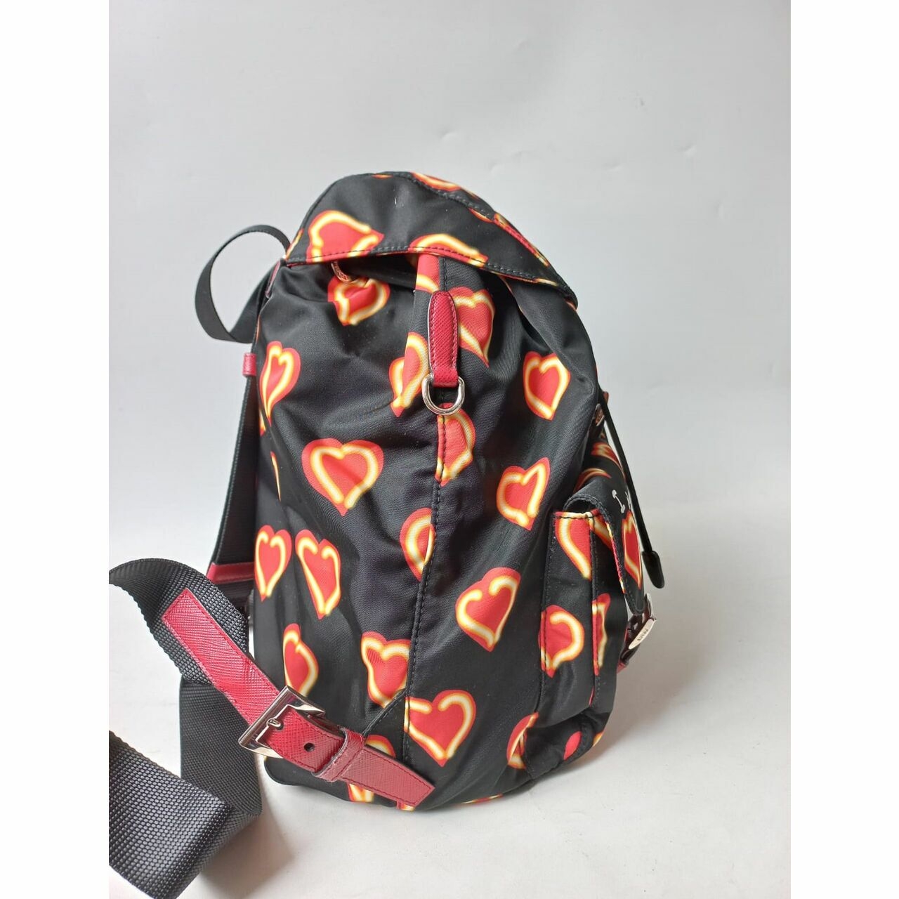 Prada 1BZ006 Tessuto Nylon Love Print Backpack Nero Backpack