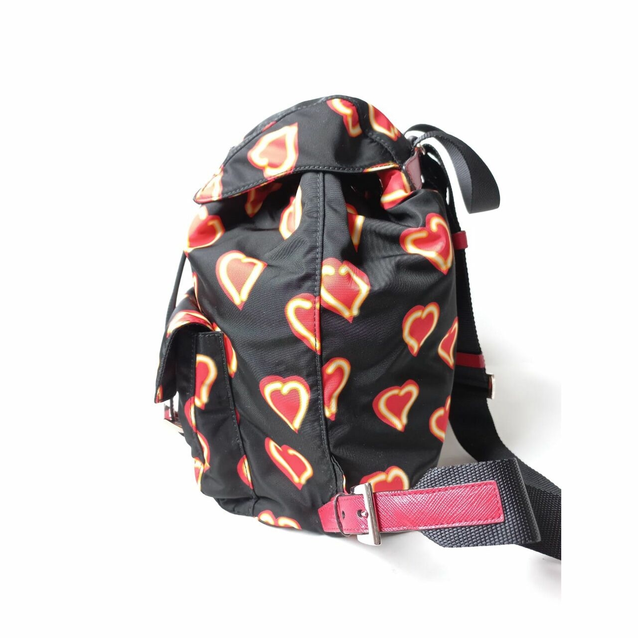 Prada 1BZ006 Tessuto Nylon Love Print Backpack Nero Backpack