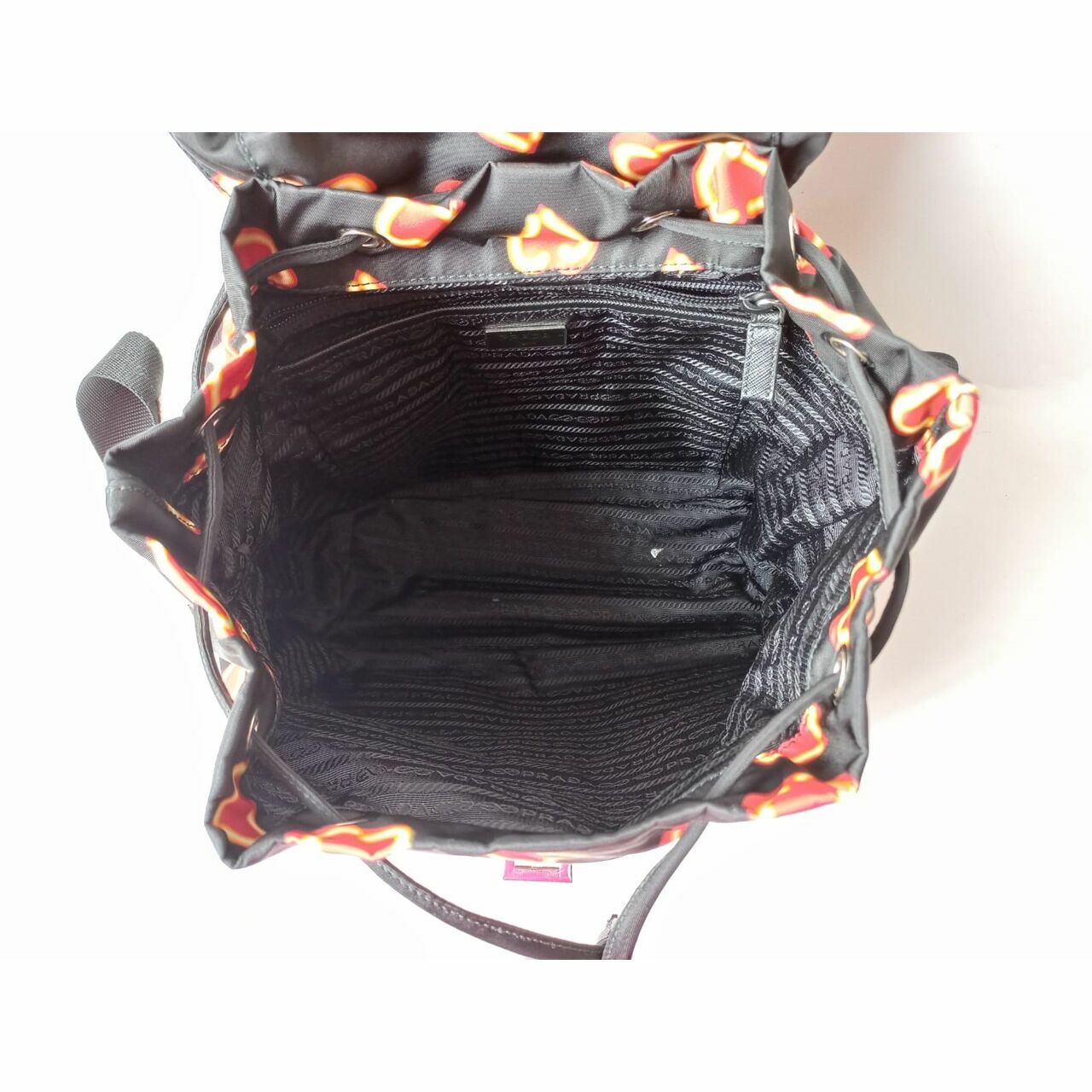 Prada 1BZ006 Tessuto Nylon Love Print Backpack Nero Backpack