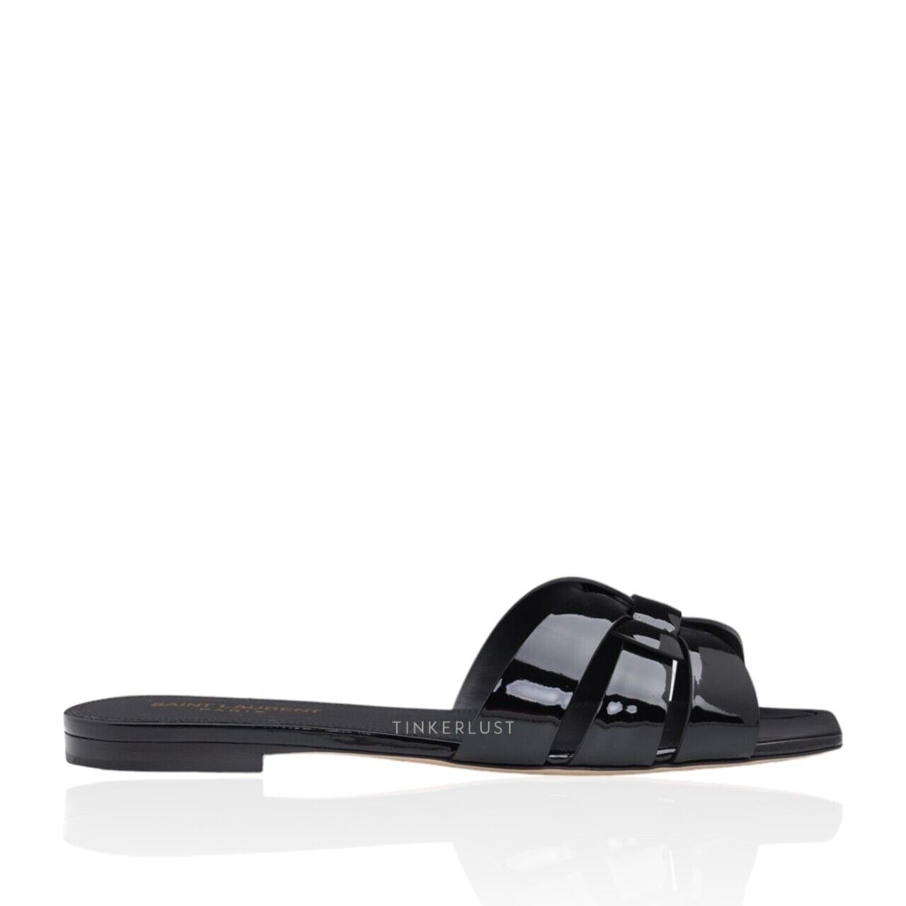 Saint Laurent Nu Pieds 0.5cm Tribute Slippers in Black Patent