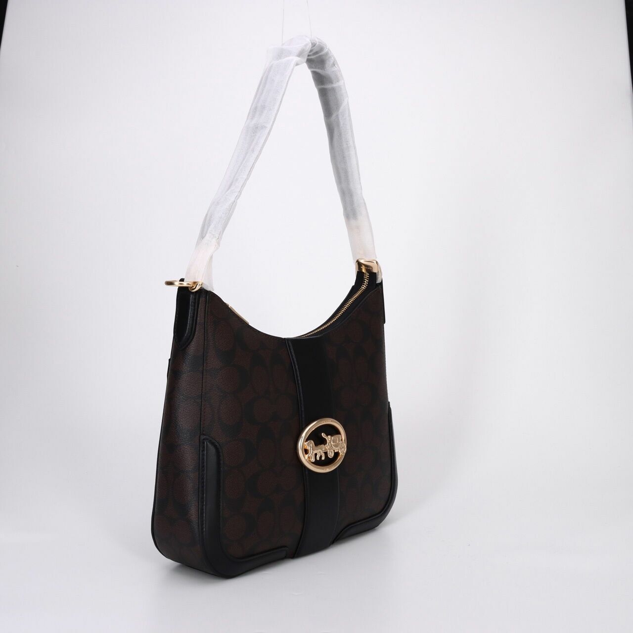 Coach C6851 Signature Georgie Hobo Brown Black Shoulder Bag