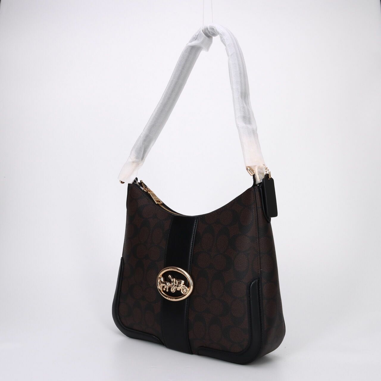 Coach C6851 Signature Georgie Hobo Brown Black Shoulder Bag