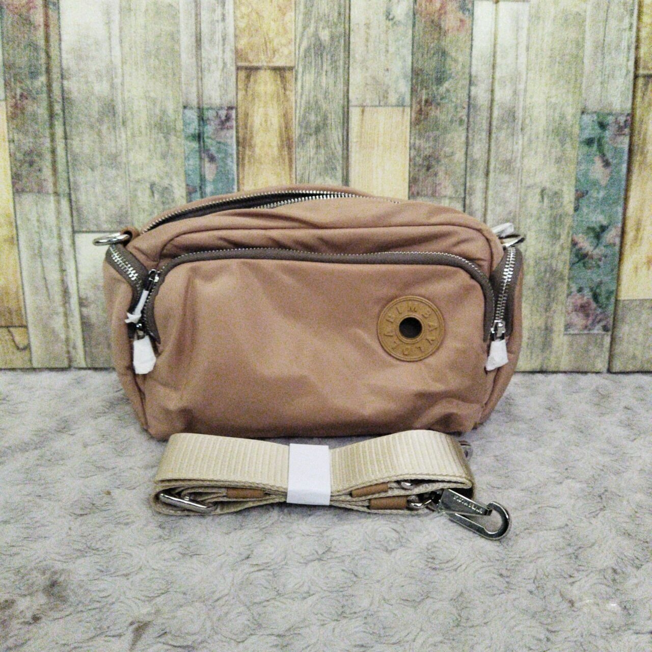 Bimba Y Lola Nylon Shoulder Bag Beige