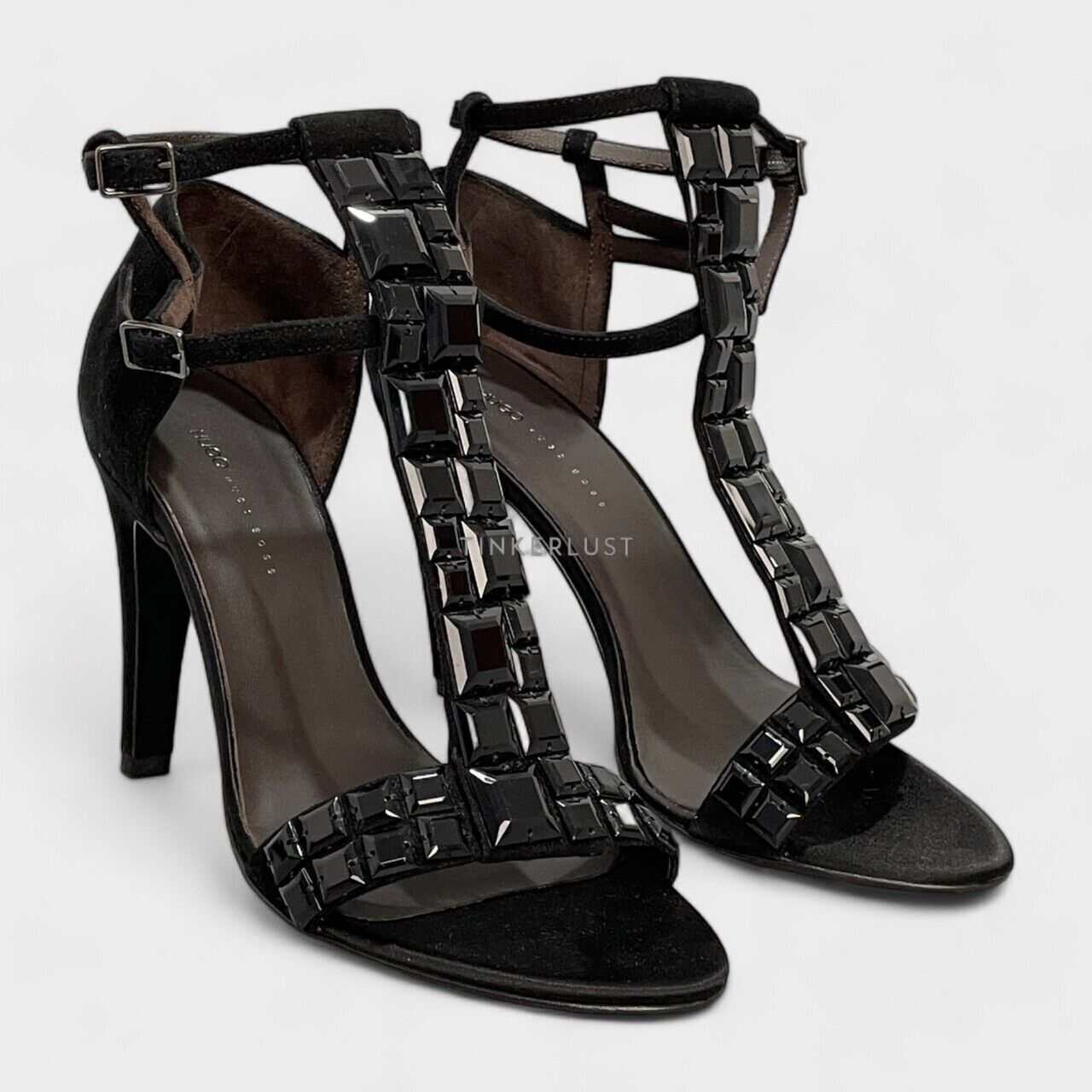 Hugo Boss Suede Black Strappy Heels