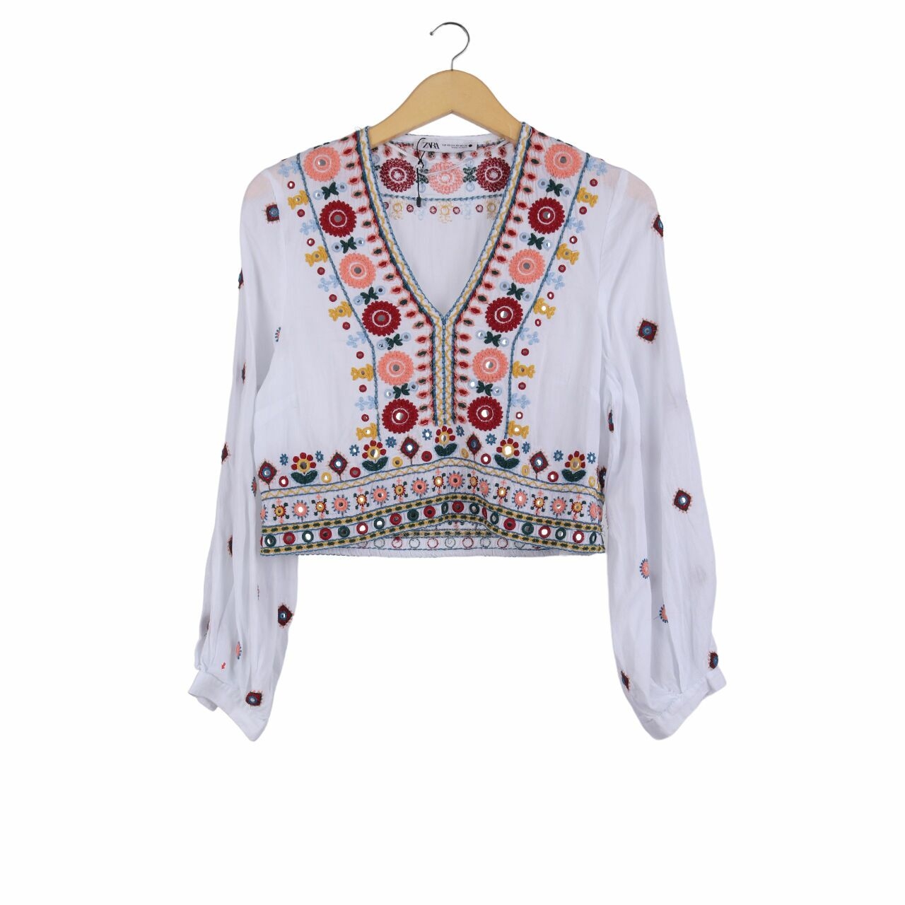 Zara White & Multi Blouse