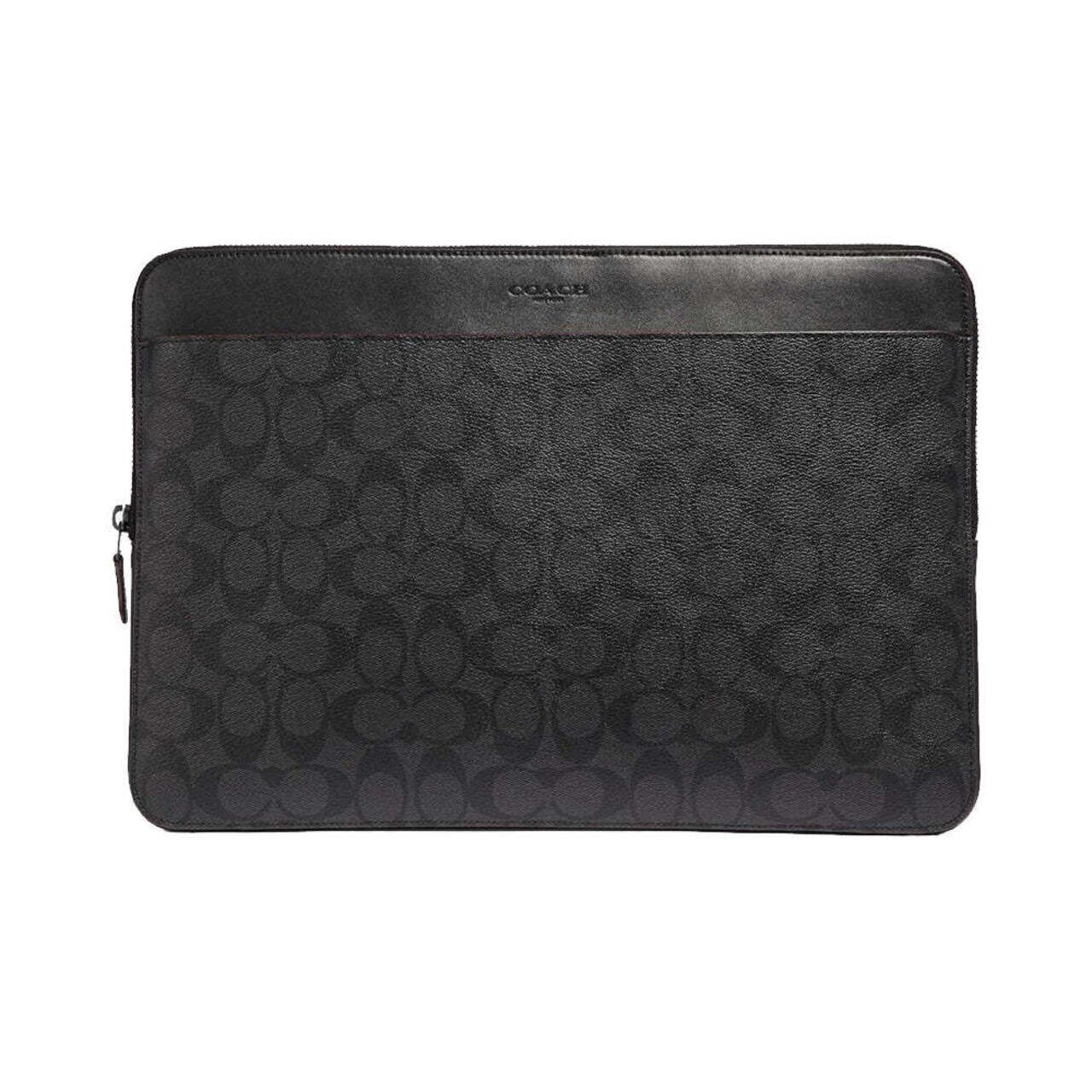 Coach Laptop Case In Signature Canvas Black Oxblood